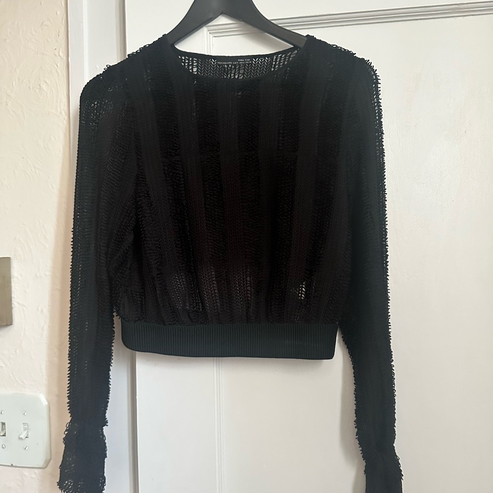 ZARA Black Cropped Long-Sleeve Top – Size M - Picture 5 of 6